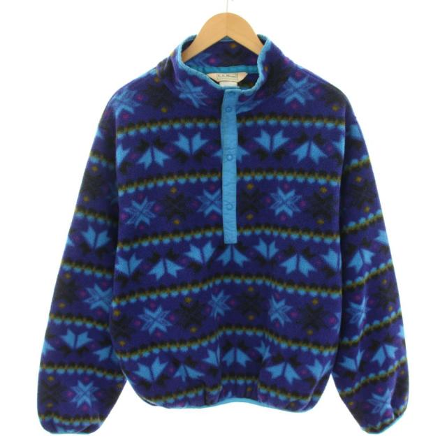 【中古】エルエルビーン L.L.BEAN フリースプルオーバー 長袖 ノルディック柄 青 ブルー 水色 ライトブルー メンズ