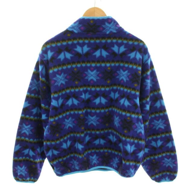 【中古】エルエルビーン L.L.BEAN フリースプルオーバー 長袖 ノルディック柄 青 ブルー 水色 ライトブルー メンズ_1