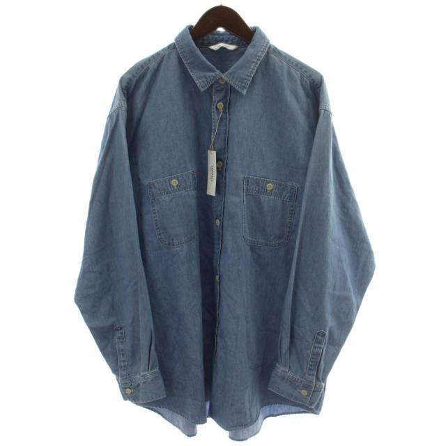 【中古】未使用品 ハーベスティ HARVESTY DENIM WORK SHIRT デニムワークシャツ 2 青 長袖 無地 A32311-1 /GG