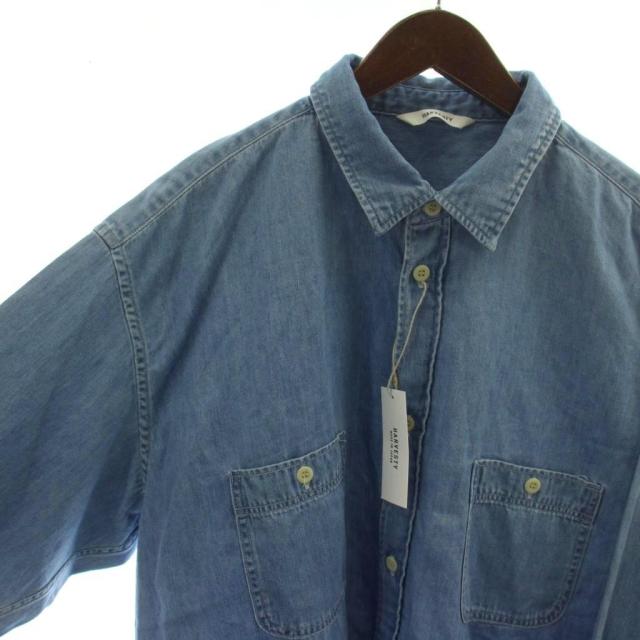 【中古】未使用品 ハーベスティ HARVESTY DENIM WORK SHIRT デニムワークシャツ 2 青 長袖 無地 A32311-1 /GG_2