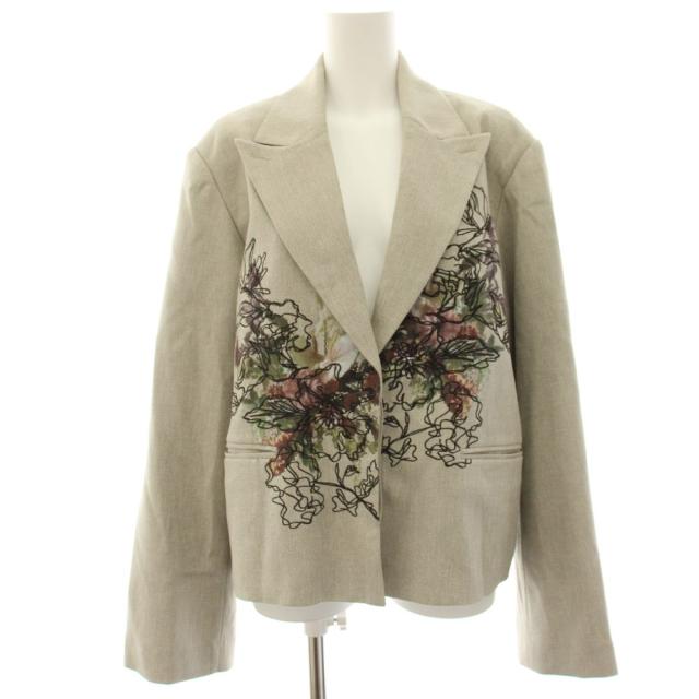 【中古】アメリヴィンテージ PIXEL FLOWER PRINT SHORT JACKET テーラードジャケット 刺繍 M ベージュ