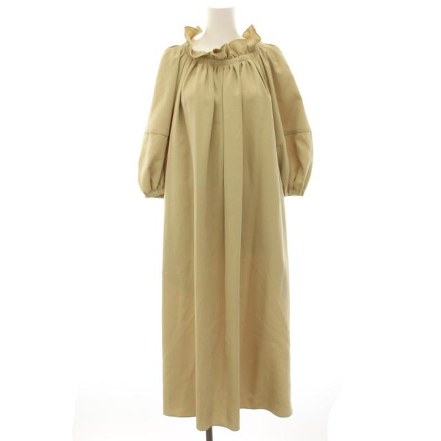 【中古】アドーア ADORE 24AW フルダルストレッチワンピース 七分袖 ミモレ ロング フリル 38 ベージュ 531-4240807