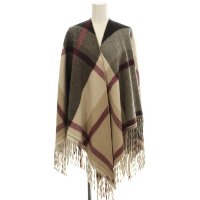 【中古】マッキントッシュ MACKINTOSH LONDON カシミヤ 大判 ストール チェック柄 ポンチョ ケープ ベージュ
