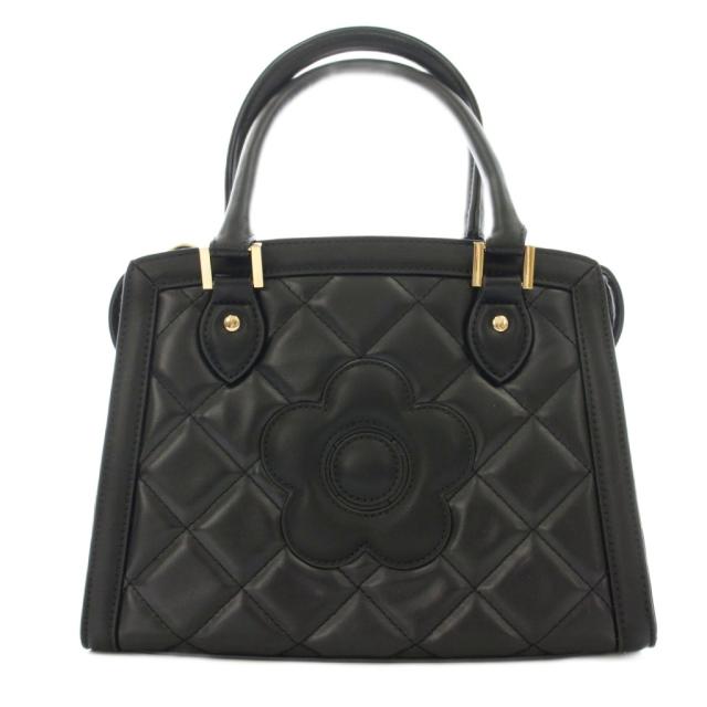 【中古】マリークワント MARY QUANT キルティング ハンドバッグ 花柄 2WAY ショルダーバッグ 黒 ブラック