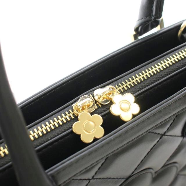 【中古】マリークワント MARY QUANT キルティング ハンドバッグ 花柄 2WAY ショルダーバッグ 黒 ブラック_5