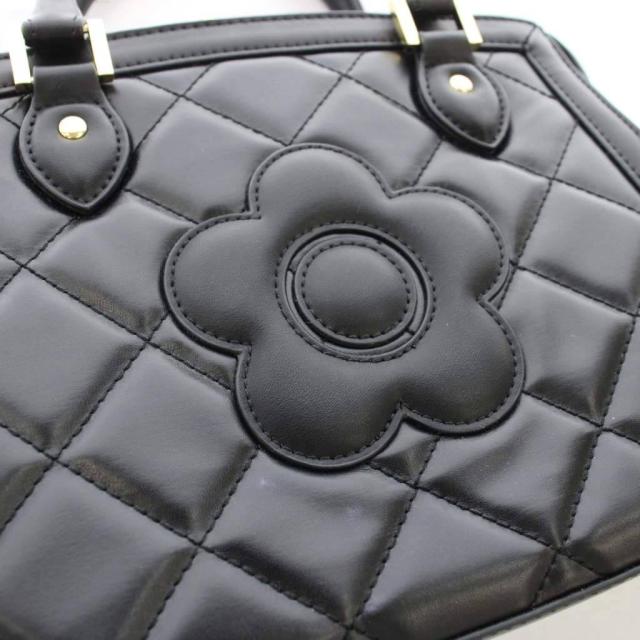 【中古】マリークワント MARY QUANT キルティング ハンドバッグ 花柄 2WAY ショルダーバッグ 黒 ブラック_6