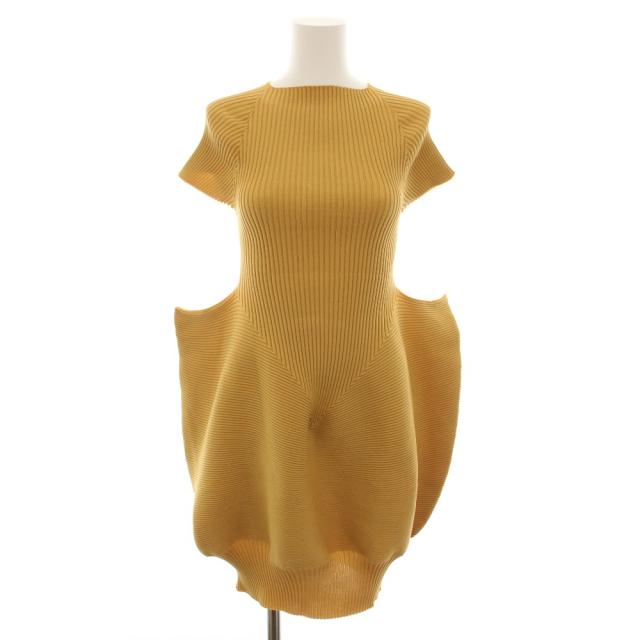 【中古】イッセイミヤケ 23AW エグズーバランスドレス ニットワンピース ひざ丈 半袖 2 黄 IM33KH290 レディース