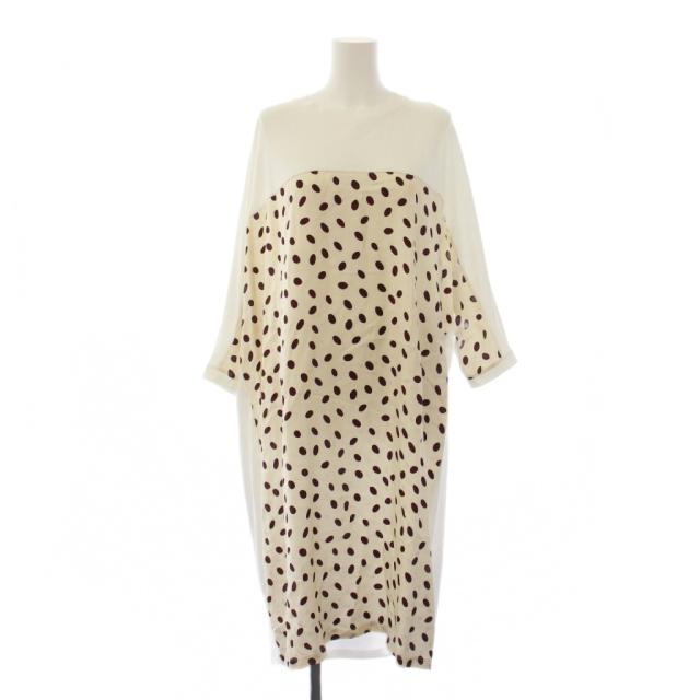 【中古】マルニ MARNI ワンピース ロング 七分袖 切替 ドット柄 36 アイボリー 白 /BM レディース