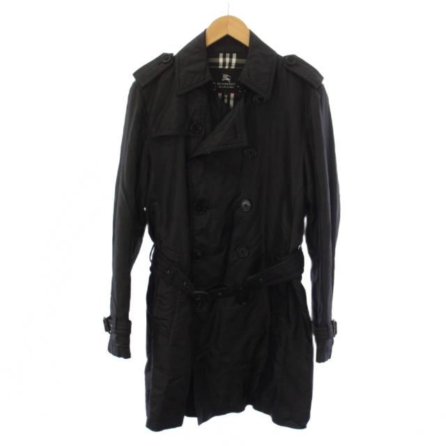 【中古】バーバリーブラックレーベル BURBERRY BLACK LABEL トレンチコート ミドル丈 中綿 ナイロン M 黒 メンズ
