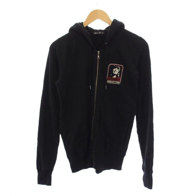 【中古】ヒステリックグラマー HYSTERIC GLAMOUR パーカー ジャケット ジップアップ プリント リネン F 黒 レディース