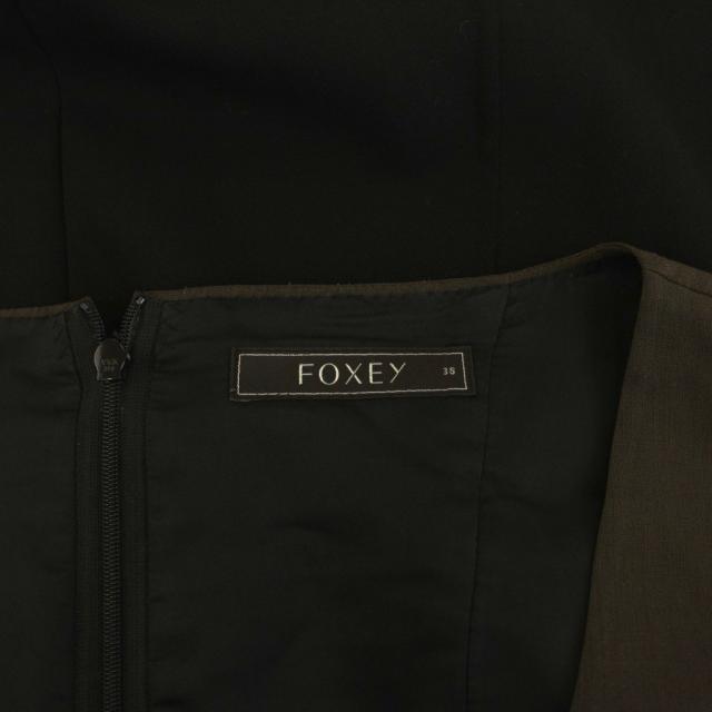 【中古】フォクシー FOXEY リボンデザインノースリーブワンピース ロング 38 カーキ 黒 黒いこと 25277 /YM