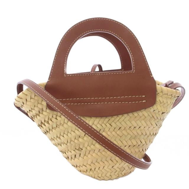 【中古】へリュー Cabas Mini ストローバッグ かごバッグ ハンドバッグ ショルダーバッグ 2WAY ベージュ レディース