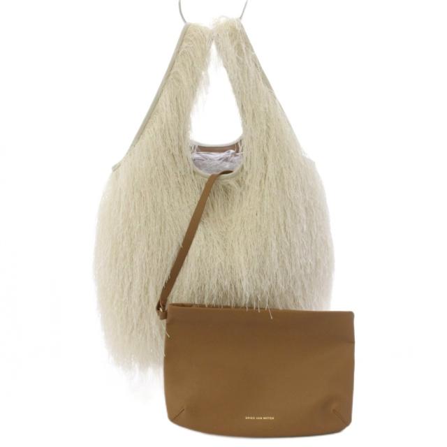 【中古】ドリスヴァンノッテン DRIES VAN NOTEN フリンジトートバッグ ハンドバッグ ポーチ付き 白 /KH レディース