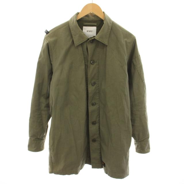 【中古】ダブルタップス バッズロングジャケットコニーサテン ミリタリーシャツジャケット 01 カーキ 172WVDT-JKM02