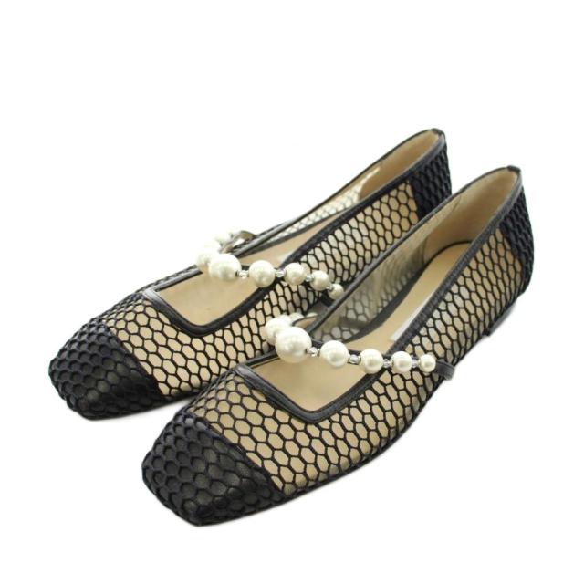 【中古】ジミーチュウ JIMMY CHOO パンプス スクエアトゥ ビジュー メッシュ 36 黒 ブラック /AN42 レディース