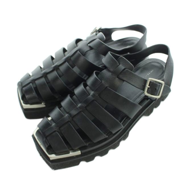 【中古】グルカサンダル ストラップサンダル レザー 厚底 メタルパーツ 24.5cm 黒 ブラック