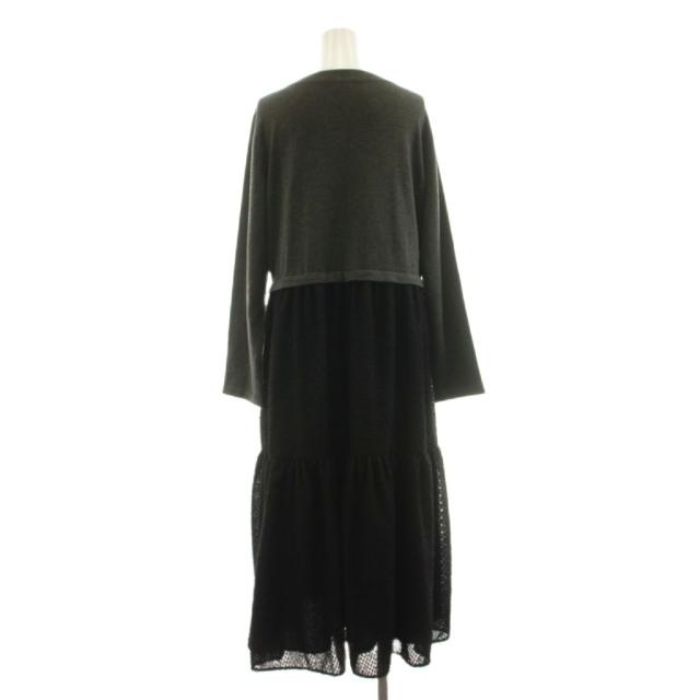 【中古】クミキョク 短い出し物 25AW ヘアリーコンビ 衣装 編み物 太陽面爆発 ロング マキシ 長袖 ティアード 3 薄墨色 黒