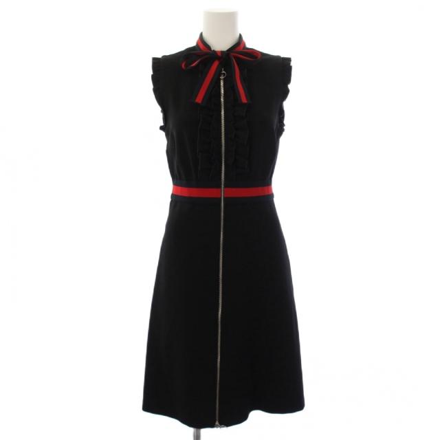 【中古】グッチ GUCCI シェリーライン ウェブトリム ジャージードレス ノースリーブワンピース ひざ丈 S 黒 434249
