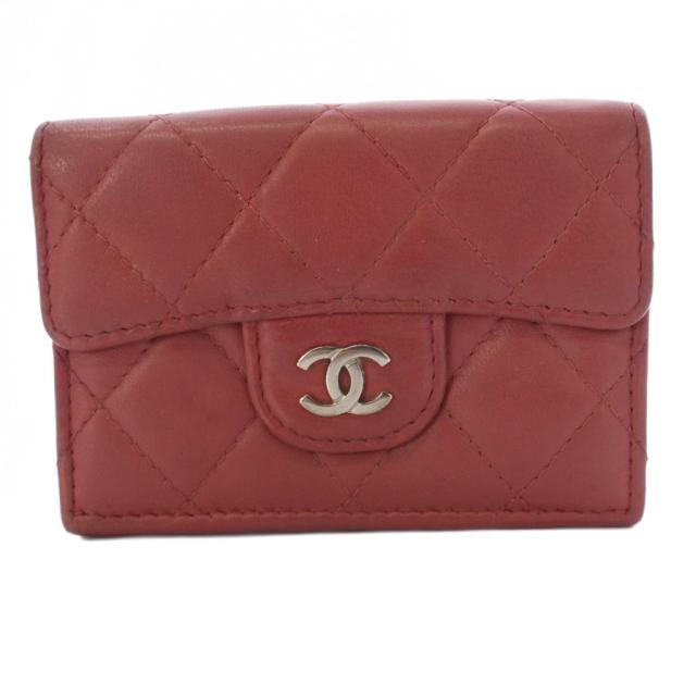 【中古】シャネル CHANEL マトラッセ 三つ折り財布 ココマーク レザー ピンク 28番台 /KH ■OH レディース