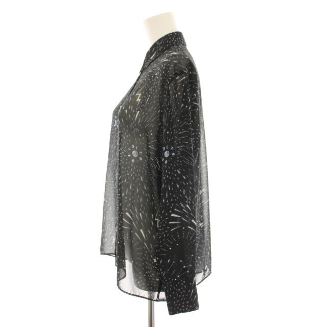 【中古】ポールスミス コメットストーム シャツ ブラウス 長袖 総柄 シアー 38 黒 青 BLPSHW0914 レディース_1