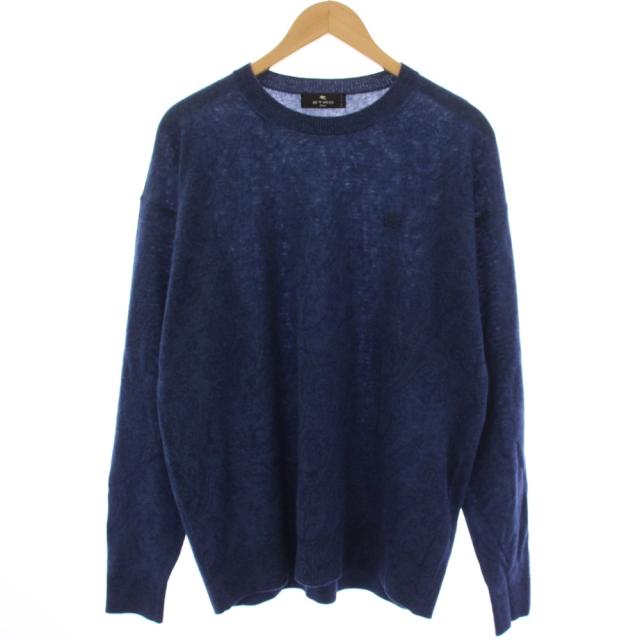 【中古】エトロ ETRO ニット セーター ウール100％ 長袖 クルーネック 刺繍 L 青 ブルー 232-1N965-9607 /TK メンズ