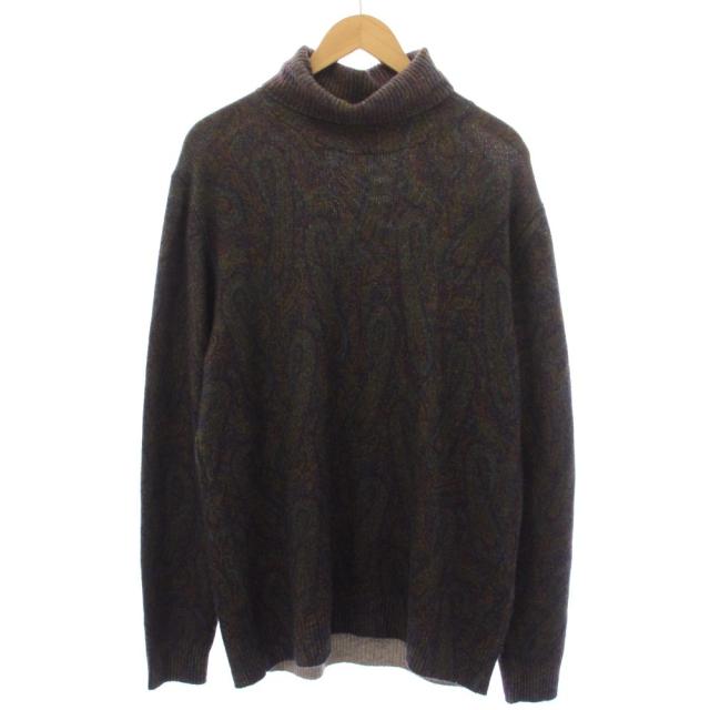 【中古】エトロ ETRO ニット セーター タートルネック カシミヤ100％ 長袖 ペイズリー柄 2XL カーキ メンズ