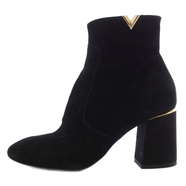 【中古】ルイヴィトン ハートブレイカーライン エッセンシャルV スエード ショートブーツ 38.5 黒 レディース