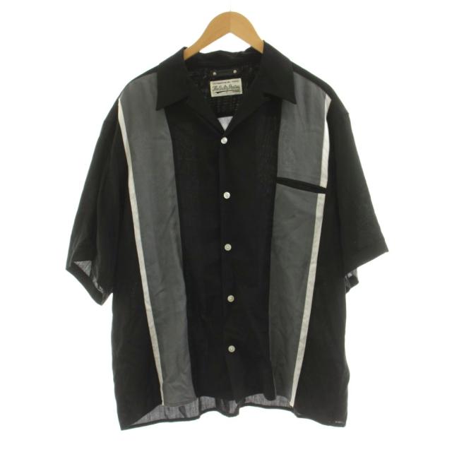 【中古】ワコマリア WACKO MARIA MINEDENIM 50's SHIRT オープンカラーシャツ 半袖 XL 黒 ブラック グレー /KU メンズ
