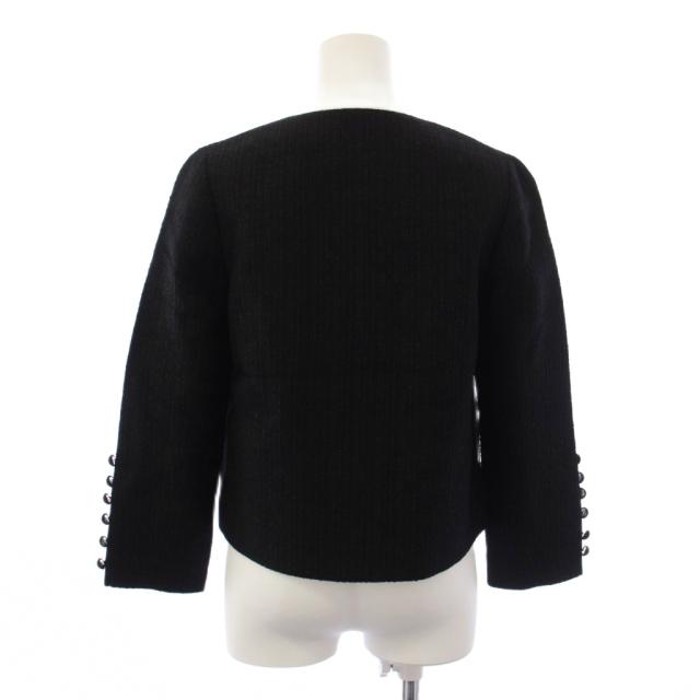 【中古】ルネ Rene 21年製 ノーカラージャケット ツイード ウール 34 黒 紺 6143260 /BM レディース_2