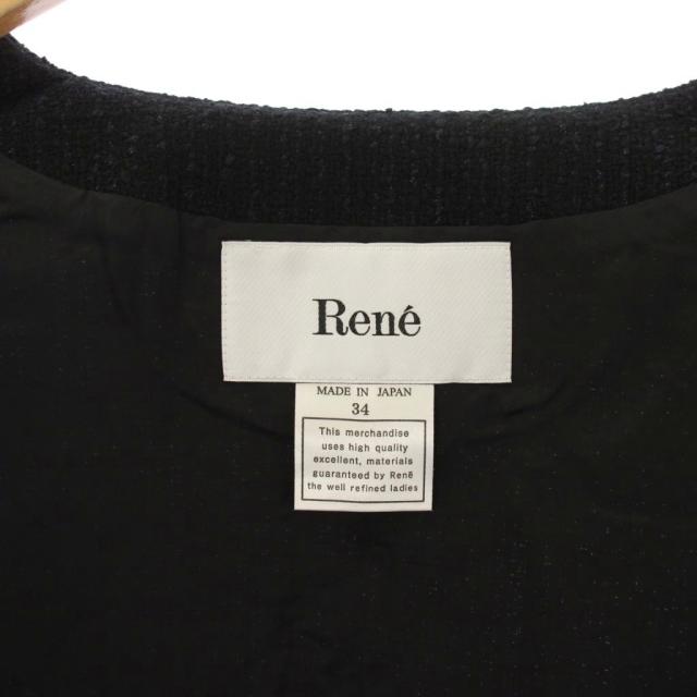 【中古】ルネ Rene 21年製 ノーカラージャケット ツイード ウール 34 黒 紺 6143260 /BM レディース_3