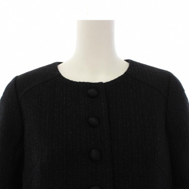 【中古】ルネ Rene 21年製 ノーカラージャケット ツイード ウール 34 黒 紺 6143260 /BM レディース_5