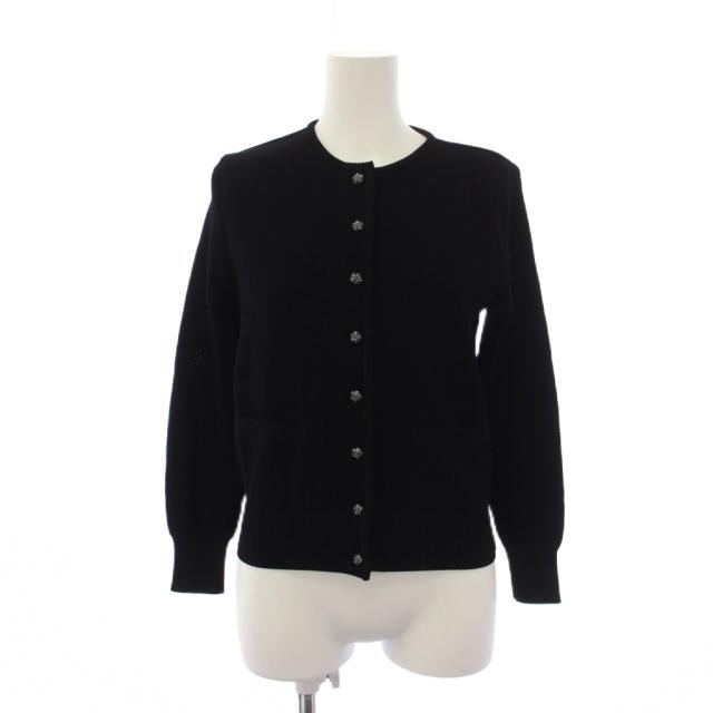 【中古】ルネ Rene 24年製 カメリアボタン カーディガン 長袖 34 黒 6412420 /BM レディース