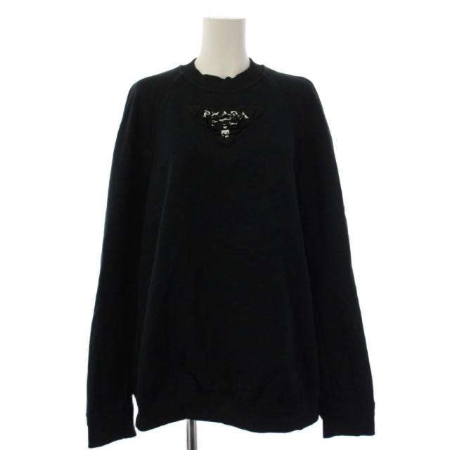 【中古】プラダ PRADA スウェット トレーナー 長袖 三角ロゴ S 黒 134627 S211 1YSE /KH レディース