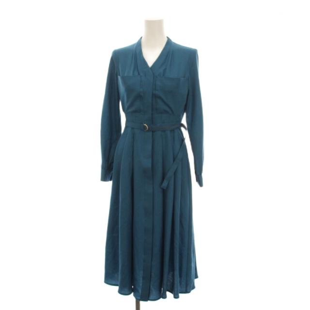 【中古】アナイ ANAYI 23AW ウールアムンゼンポケットフレアワンピース ロング 長袖 34 青 ブルー Vネック