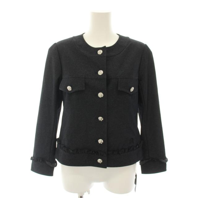【中古】未使用品 ルネ Rene 23年製 ノーカラージャケット アウター ロゴ刺繍 フリル 36 紺 5313050 レディース