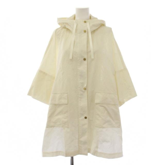 【中古】ロシャス ROCHAS フーデッド厚地の外套 ロング 五分袖 ジップアップ 総柄 F 白いこと /BM レディース