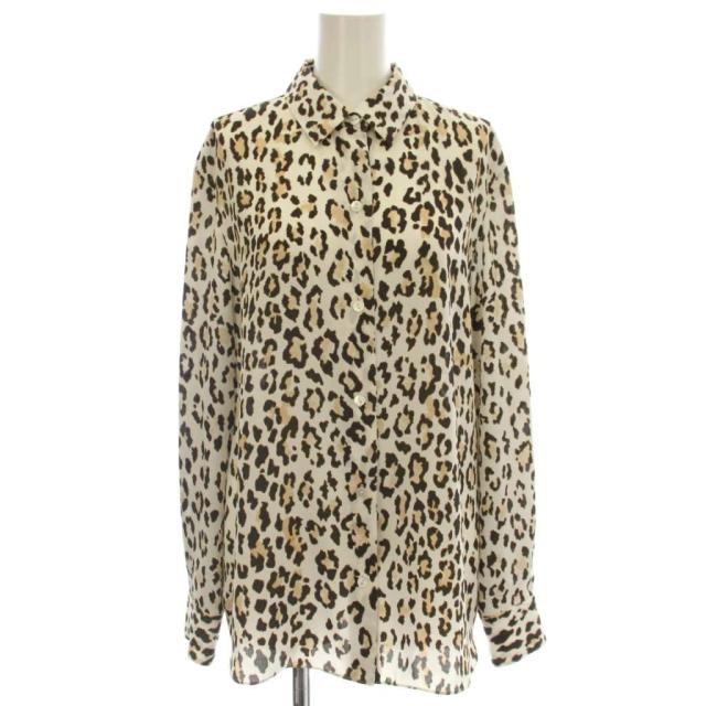 【中古】セオリー Theory CLASSIC LEOPARD OS BLOUSE レオパード ヒョウ柄 シャツ ブラウス 長袖 S 茶 ホワイト