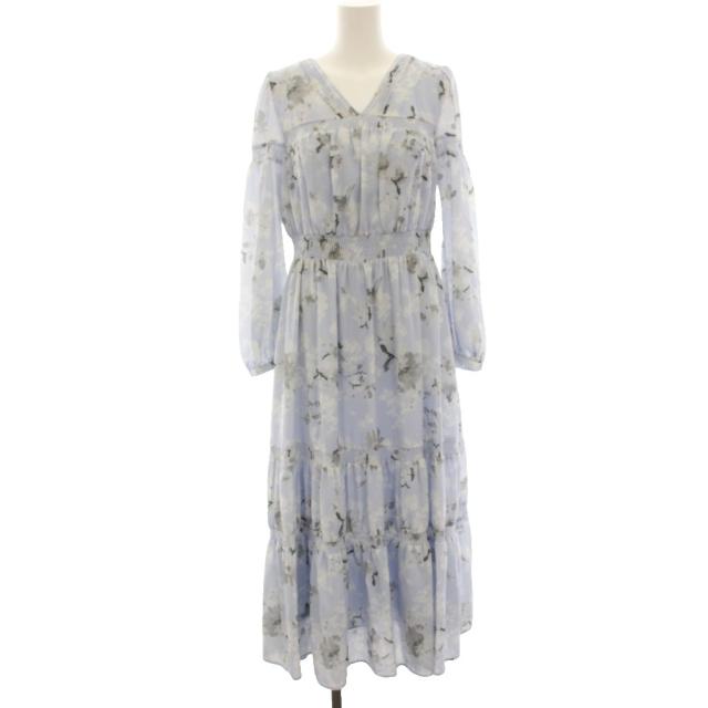 【中古】ハーリップトゥ New Year Essential Dress ワンピース マキシ ロング 長袖 花柄 プリント M 水色