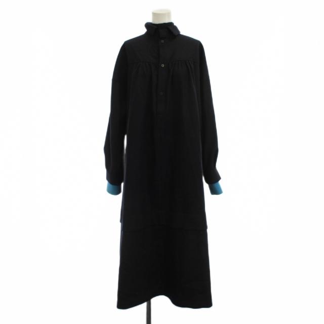 【中古】エンフォルド ENFOLD 22AW A-LINE SHIRT DRESS ワンピース ウール 36 紺 ロング丈 長袖 襟付き