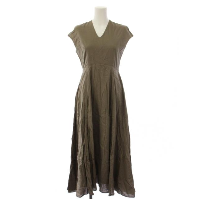 【中古】マリハ MARIHA ワンピース ロング フレンチスリーブ Vネック 36 ベージュ /BM レディース
