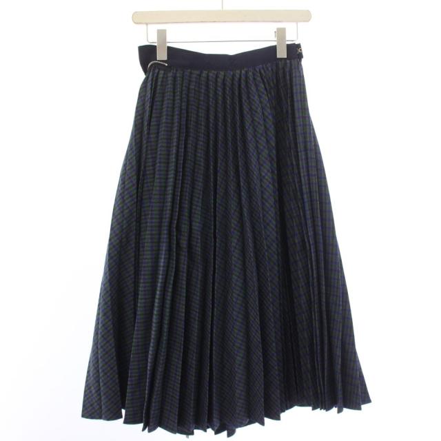 【中古】サカイ sacai Zip Detail Pleated Skirt スコート 筋目 ロング 読み合わせる柄 1 紺 19-04598 レディース