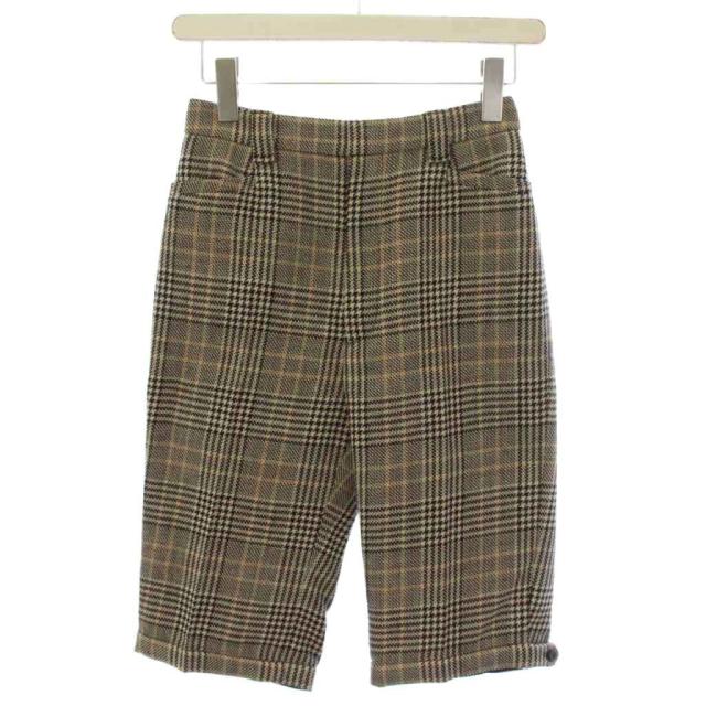 【中古】サンローラン パリ ハーフパンツ ジップフライ チェック柄 ウール 155/60Y ベージュ レディース