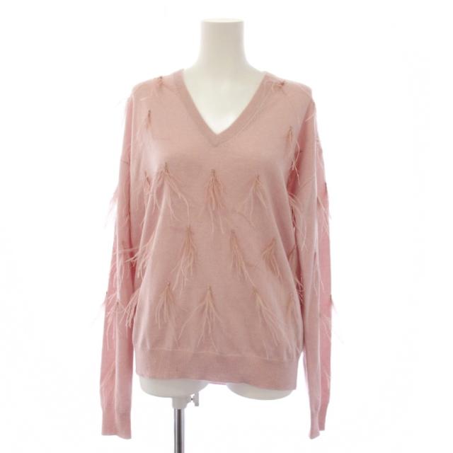 【中古】マイラン MYLAN Cashmere Knit with Feathers ニット セーター 長袖 Vネック カシミヤ F ピンク レディース