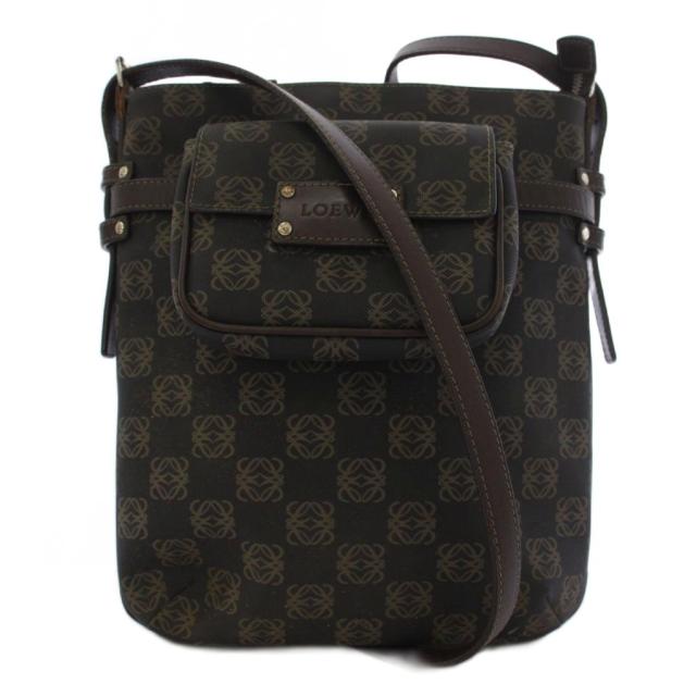 【中古】ロエベ LOEWE ポケッツ ショルダーバッグ 総柄 PVC 茶 ブラウン /BM ■OH レディース