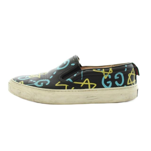 【中古】グッチ GUCCI シェリーライン スリッポン シューズ 総柄 レザー 36 黒 ブラック 408510 /AN46 レディース