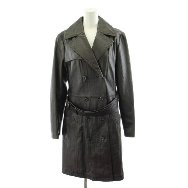 【中古】バルマン BALMAIN チェスターコート ロング 羊革 アウター 13 茶 ブラウン /AN96 レディース