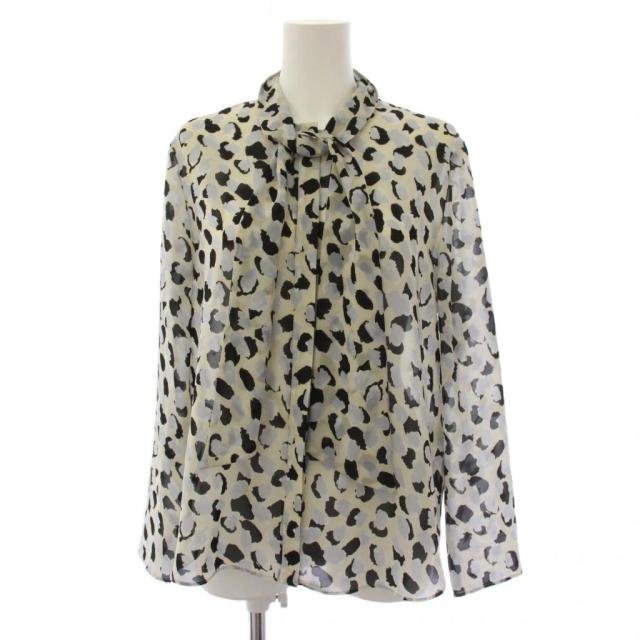 【中古】セオリーリュクス SPECKLE PRINT RYNA L ボウタイシャツ ブラウス 長袖 総柄 38 ベージュ グレー レディース