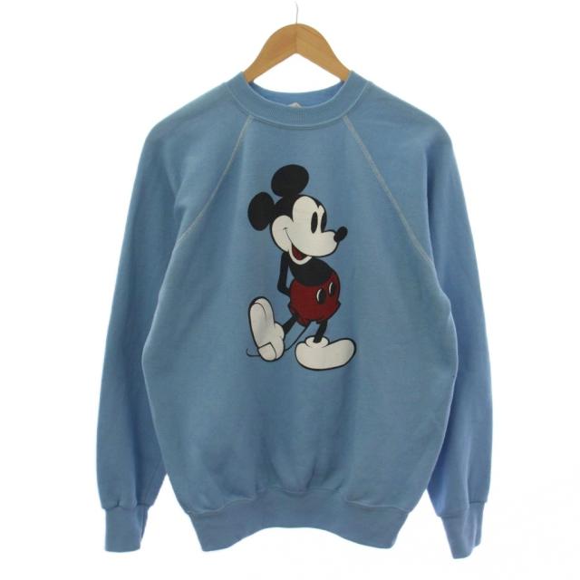 【中古】ディズニー Disney ミッキー 白足 70〜80s スウェット トレーナー プルオーバー 長袖 XL 水色 /BM レディース