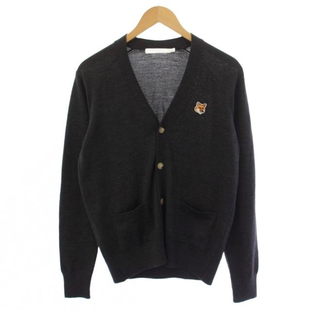 【中古】メゾンキツネ MAISON KITSUNE フォックスヘッド パッチ クラシック カーディガン 長袖 XS グレー レディース
