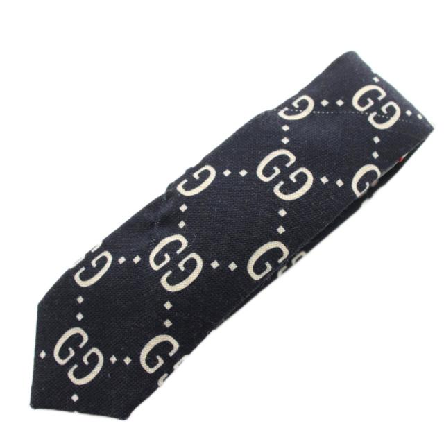 【中古】グッチ GUCCI ネクタイ ナロータイ GGロゴ 黒 ブラック /HN メンズ